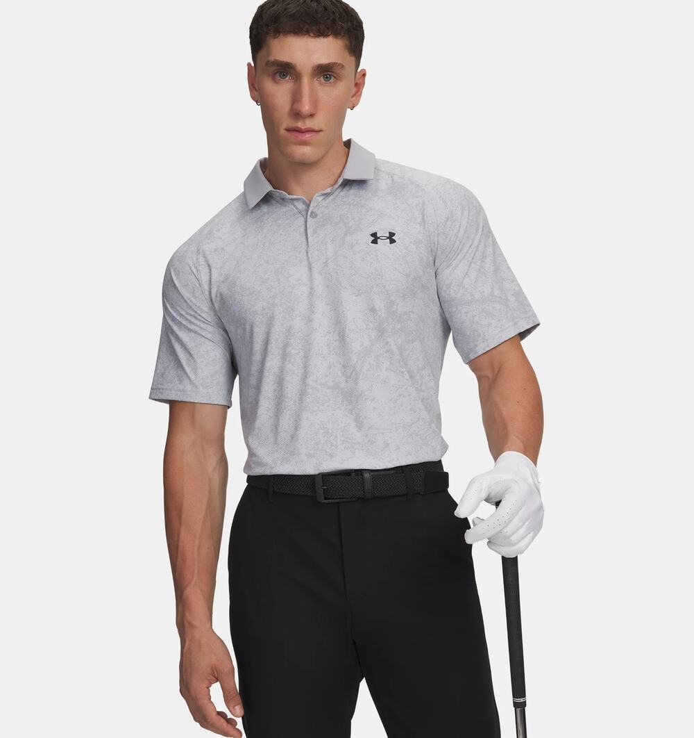 NWT Under Armour Men's UA Iso-Chill Printed Polo in Mod/Halo Grey size Large